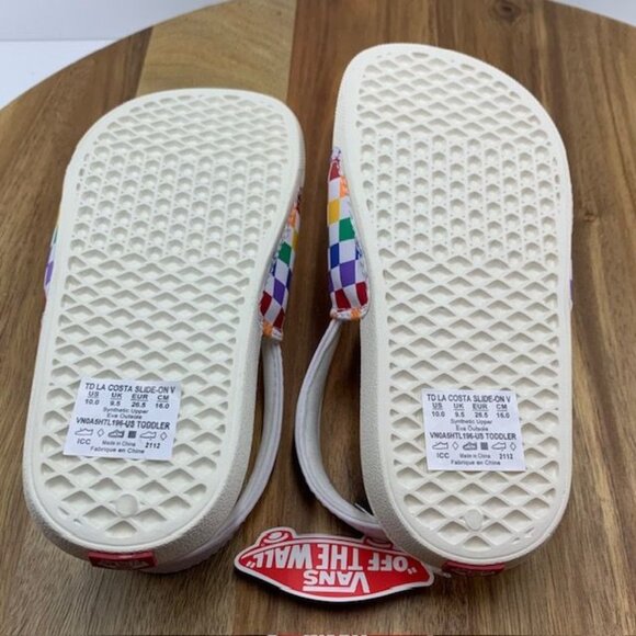 Vans Toddler La Costa Slides - Size 10 Rainbow Checkered Heel Strap New - Picture 11 of 11